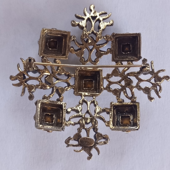 Vogue Jewelery VTG 50's 60's Tree Topaz, Clear Rhinestones Rare Gold Tone Brooch - Picture 3 of 13